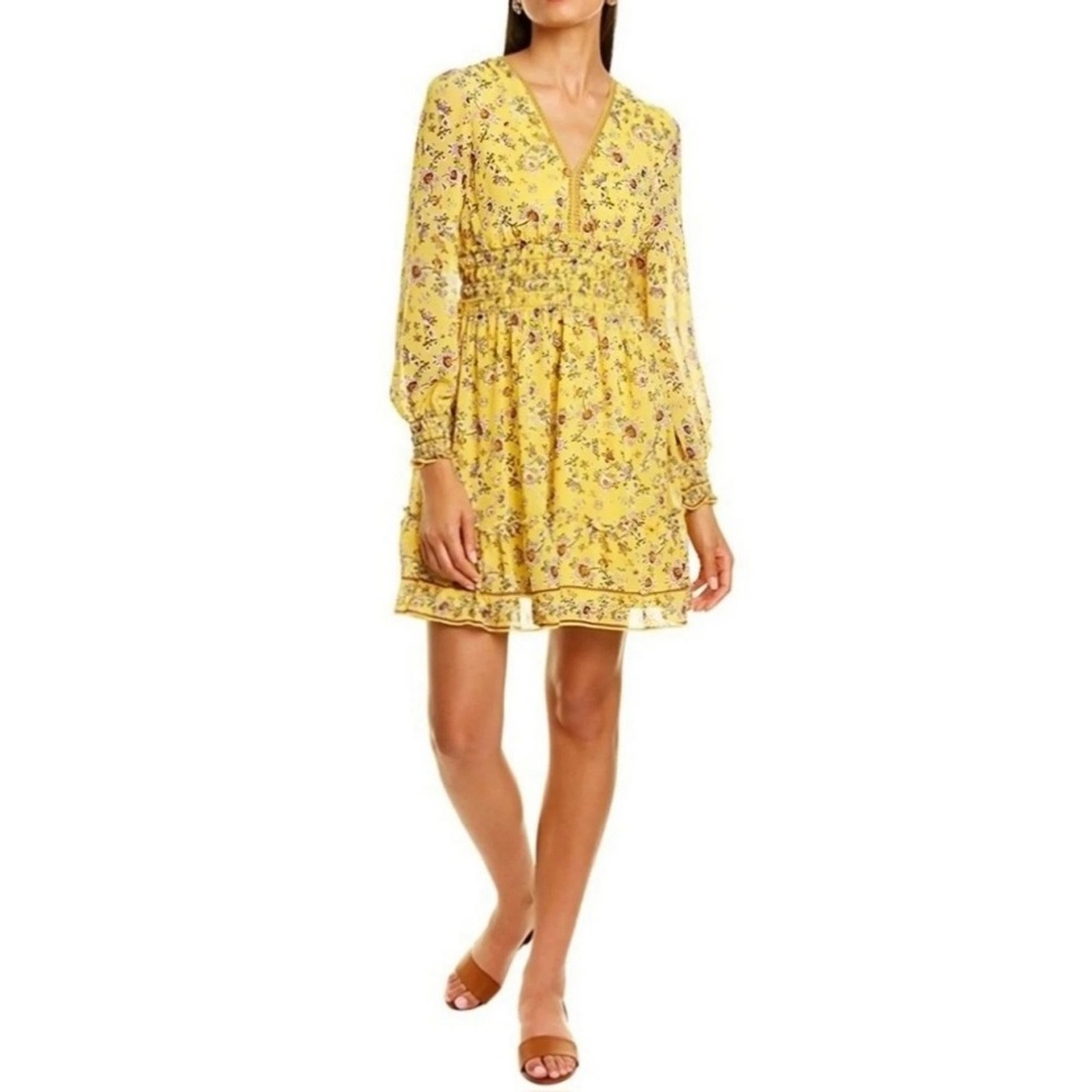 👉🏼Like New👈🏼 Women’s Max Studio Yellow Flutter Ruffle Long Sleeve Dress Size: L